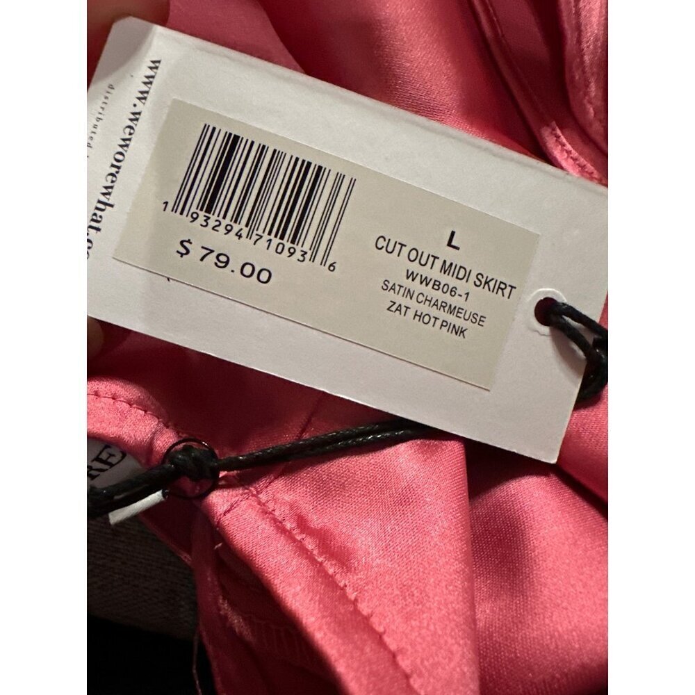 Cutout Satin Charmeuse L Midi Skirt Hot Pink Side Slits Waist Tie By WeWoreWhat - Picture 6 of 6